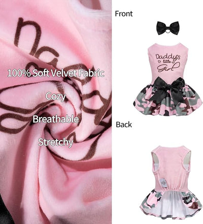 CuteBone Daddy's Little Girl Dog Dress for Small Dogs Pink Skirt Puppy Velvet Dresses Dog Clothes