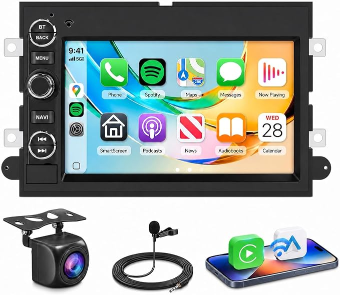 PODOFO 2G 64G Car Stereo for Ford F150 F250 F350 E250 E350 Fusion Edge Explorer Radio with Wireless Carplay Android Auto 7inch IPS Touchscreen Bluetooth DAB+ OBD2 WiFi FM/RDS GPS SWC Backup Camera