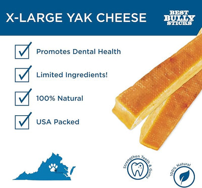 Best Bully Sticks Yak Cheese Himalayan Dog Chews - Extra Large 4 Count (Pack of 1) - Natural, Lactose Free Cheese, Odor-Free, Long-Lasting Snack
