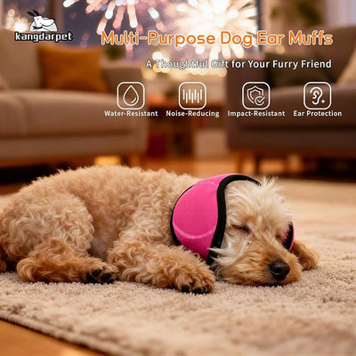 Upgraded Dog Ear Muffs for Noise Protection & Anxiety Relief, Adjustable No Shake Ear Wrap for Firework, Hematoma, Bathing, Swim, Grooming and Force Drying (Fuchsia, L(Head Size:18"-24"))