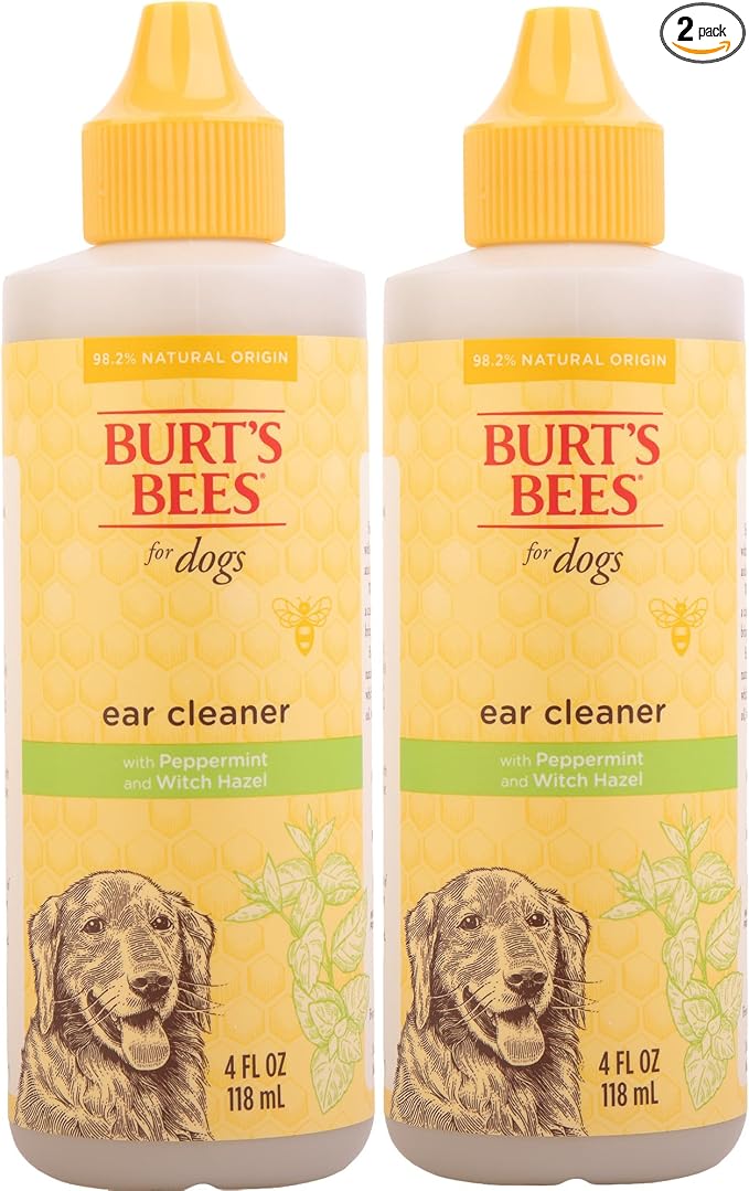 Burt's Bees for Pets Natural Ear Cleaner for Dogs with Peppermint and Witch Hazel, 99.7% Natural Origin Formula, Dog Ear Cleaning Solution for Dogs and Puppies, 4 Fl Oz - 2 Pack