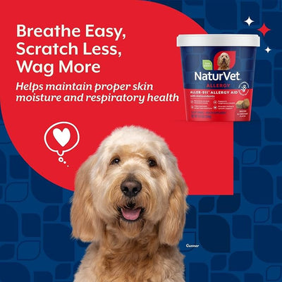 NaturVet Aller-911 Advanced Allergy Aid for Dogs, Cats – Antioxidant-Rich Pet Supplement with Omegas, DHA, EPA – Helps Support Dog Immune System, Cat Respiratory Health, Skin Moisture 70 Soft Chews