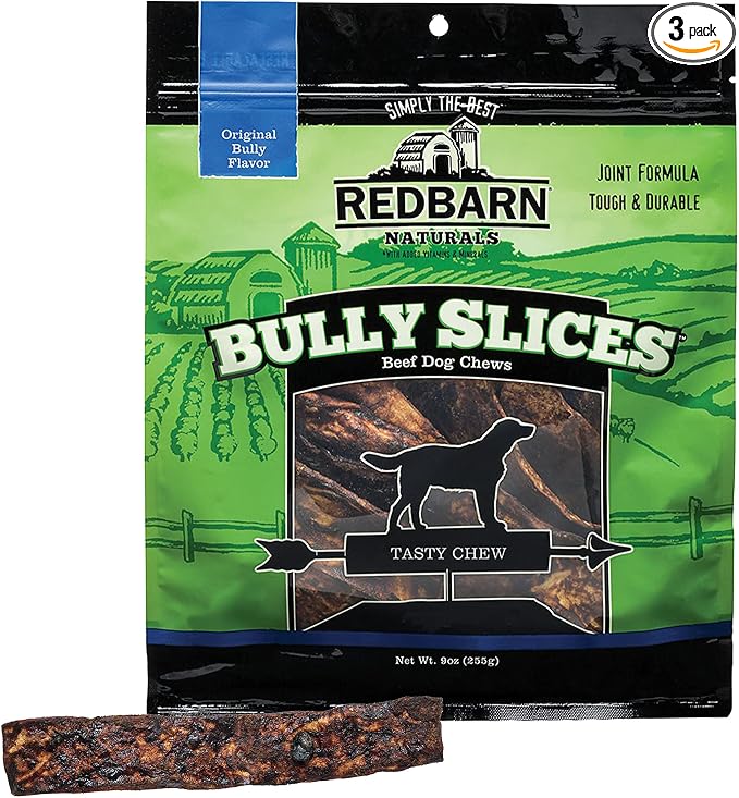 Redbarn Bully Slices for Dogs, Highly Palatable, Long-Lasting Natural Dental Treats with Functional Ingredients, 9 oz. (Pack of 3) - Original Bully