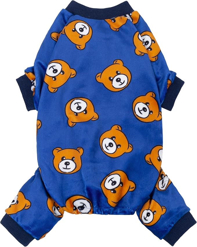 Fitwarm Cute Bear Dog Pajamas, Dog Clothes for Small Dogs Boy Girl, Fleece Pet Onesie with Feet, Royal Blue, Brown, XXL