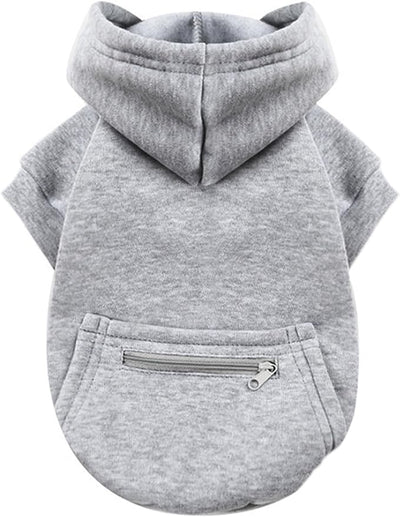 Jecikelon Dog Hoodies for Small Dogs with Zipper Pocket, Soft Fleece Puppy Clothes with Rope Hat, Warm Winter Outfits Cold Weather Coats, Cute Sweatshirt Chihuahua Costume (Medium, Y02-Grey)