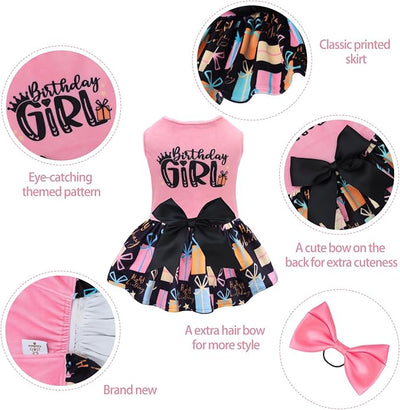 CuteBone Birthday Dog Dresses Velvet Holiday Small Dogs Clothes Onesie Pet Apparel Girl Puppy Skirt with Bow Hair Rope