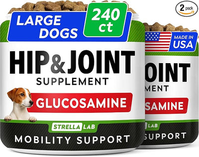 Glucosamine Treats for Dogs - Joint Supplement w/Omega-3 Fish Oil - Chondroitin, MSM - Advanced Mobility Chews - Joint Pain Relief - Hip & Joint Care - Bacon Flavor - 240 Ct - Made in USA