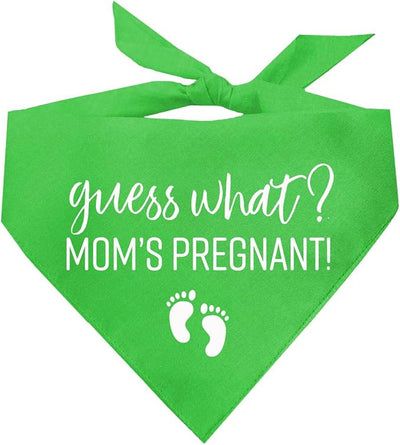 Guess What? Mom's Pregnant Dog Bandana | 100% Cotton Adjustable Triangle | Made in USA | New Baby | Pregnancy Announcement Photoshoot Prop | Gender Reveal | Lime Green X-Small (216)