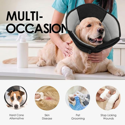AOFITEE Large Dog Cone - Adjustable Dog Cone to Stop Licking, Foldable Extra Large Cones Dogs for Wound Healing, Pet Elizabethan Cones Collar After Surgery, XL Fabric Pet Neck Collar, Black X-Large