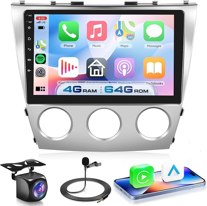 4G+64G for Toyota Camry 2006-2011 with Manual A/C, Car Radio with Wireless Carplay/Android Auto, 10.1 Inch Android 15 Touch Screen Car Stereo, Bluetooth, GPS, WiFi, SWC+ HD Backup Camera