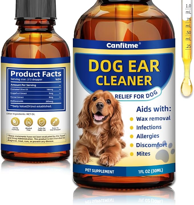 Dog Ear Cleaner, Dog Ear Drops for Infection Treatment, Natural Herbal Ear Cleaning Solution for Itching, Irritation & Wax Build-Up, Gentle Cleaning - 1 Oz Bottle with Dropper