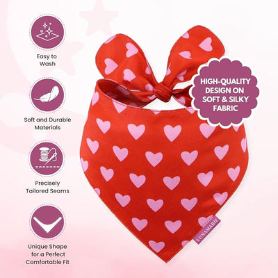 LunaMarie - Luxury Cat and Dog Bandanas - Hearts Designs | Premium Silky Poly Fabric | 100% Handmade Custom Shape Valentine's Day Dog Bandana Multiple Sizes (Evie Hearts, Small)