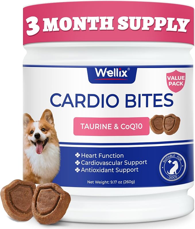Wellix 260g Cardio Taurine for Dogs - Heart Supplements for Dog Chews with CoQ10,Fish Oil,L-Carnitine - Senior Heart Health and Cardiovascular & Antioxidant Support