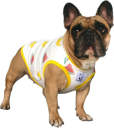 iChoue 100% Breathable Cotton French Bulldog Halloween Cartoon T Shirts Cute Clothes for Medium Dogs Vest Tank Tops Frenchie Pug Small Puppy English Boston Terrier Watermelon Banana - Large