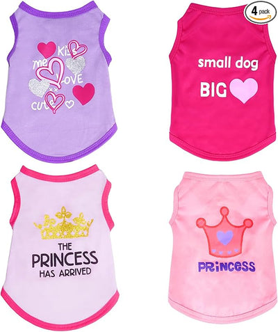 Pistha 4 Pack Dog Shirts Summer Printed Puppy Clothes Cute Sleeveless Pet T Shirts Dog Clothes for Small Medium Dogs Cats Girl(XS)