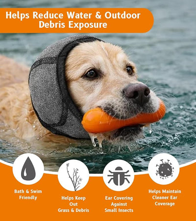 Dog Ear Covers, Elastic Dog Ear Wrap for Hematoma, Bathing, Drying, Grooming and Swim, Waterproof Dog Ear Protector for Noise Sensitivity Relief (L-Head Size (18"~24"))