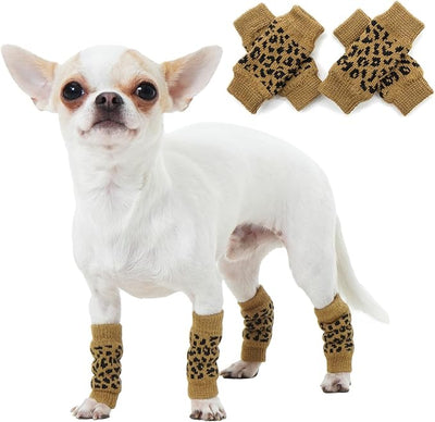 ROZKITCH 4 Leg Anti Dirt Pants for Small Dog Front Leg and Back Leg Knee, Dog Elbow Wrap, Dog Leg Warmer Wrap Protector, Pet Knitted Breathable Protective for Chihuahua, Yorkshire Terrier Khaki S