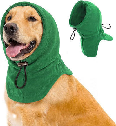 Dog Calming Hoodie Pet Ear Cover, Adjustable Headband for Small Medium Large Dogs, Pet Muffs Head Wraps for Grooming Firework Thunderstorms, Green XL