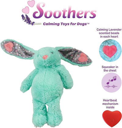 SPOT Soothers Heartbeat Bunny - 12in Calming Plush Dog Toy with Realistic Heartbeat, Lavender Scent & Squeaker, Crate Training Sleep Aid - 1 of 3 Assorted Colors, Sent at Random
