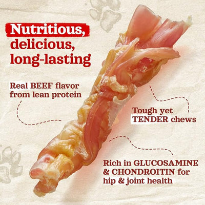 Natural Farm Beef Tendons (9-12 Inch, 12 Pack), Natural Chondroitin and Collagen: Supports Healthy Joints, Great for Dental Health – Made & Packaged, All Dog Sizes