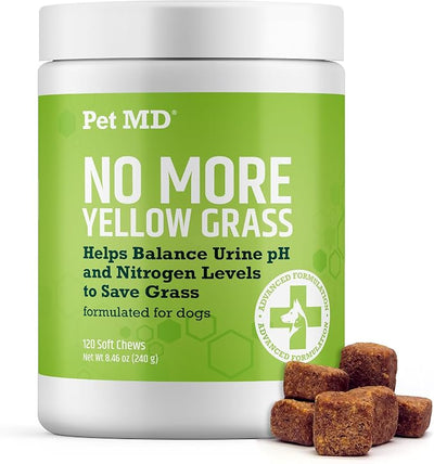 Pet MD Lawn Aid Chews - No More Yellow Spots Dog Urine Neutralizer for Lawn - pH-Balancing Helps Prevent Dog Pee from Killing Grass - Enhanced with Digestive Probiotics for Dogs & Puppies - 120 ct
