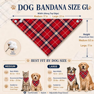 Valentine’s Dog Bandana Red Blue Plaid, Reversible Triangle Bibs Accessories for Boy and Girl,Reversible with Adjustable Snap Buckle| Holiday Party Costume & Festive Photo Accessory (Large)