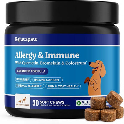 Allergy & Immune Chews for Dogs – Itch Relief Support – Allergy Supplement with Vitamins – Skin & Immune Support with Colostrum, Quercetin & Astragalus – 30 Soft Chews