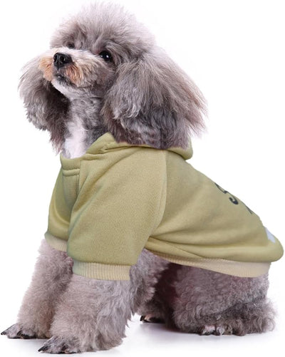 Jecikelon Print Dog Hoodies for Small Dogs, Soft Fleece Puppy Clothes for Pet Cat, Warm Winter Outfits Cold Weather Coats, Cute Sweatshirt Puppies Costume (Khaki, X-Small)