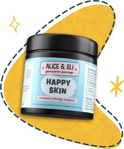 Alice & Eli Happy Skin - Seasonal Allergy Support with Quercetin & Bovine Colostrum - for Dogs with Sensitive Skin or Environmental Allergies