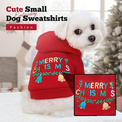 ABRRLO Small Dog Hoodie Clothes Red Christmas Dog Outfit Warm Fleece Dogs Sweater for Small Dogs Cat Boy Girl Cute Puppy Sweatshirt with Leash D Ring Xmas Doggy Costume Chihuahua Yorkie Shihtzu(Red,L)