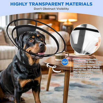 BONTHEE Clear Dog Cone Collar–Extra-Long Recovery E-Collar for Dogs, Transparent Adjustable Dog Cones Alternative for Small Large Medium Size Dogs,Protective Neck Brace with Soft Edges-XL