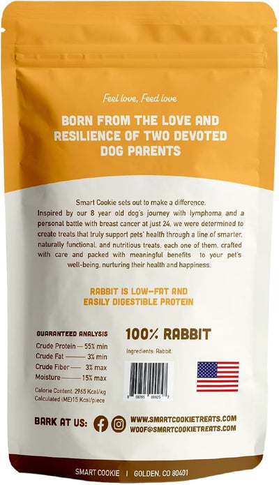 Smart Cookie Single Ingredient Rabbit Jerky Dog Treats - Training Treat Strips for Dogs and Puppies with Allergies, Sensitive Stomachs - Dehydrated, 100% Meat, Grain Free, Made in USA - 3oz, Pack of 3