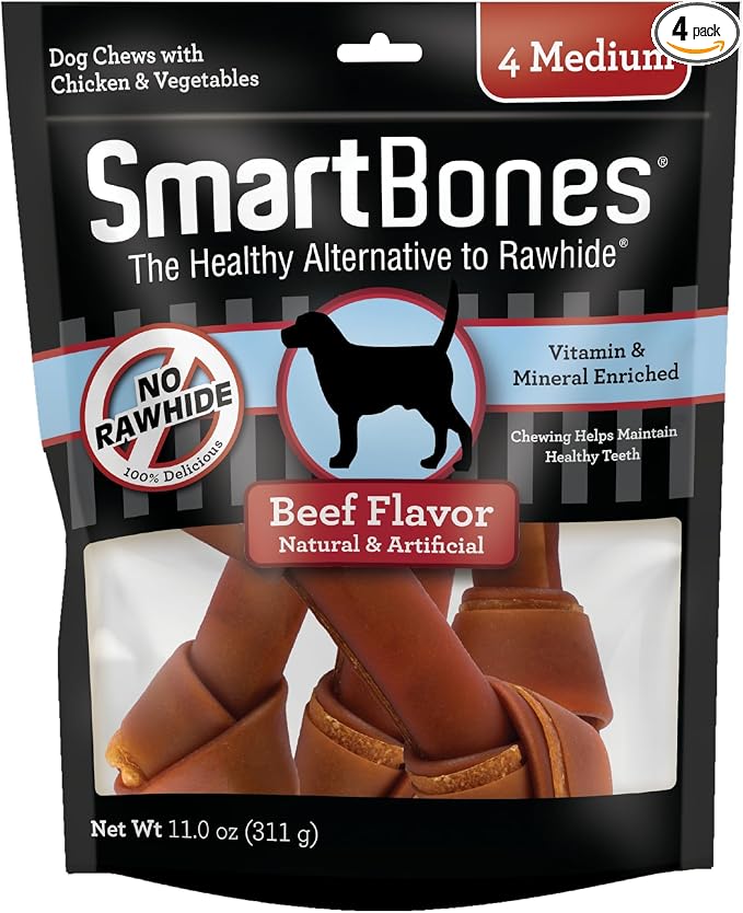 SmartBones Medium Chews With Real Beef 4 Count, Rawhide-Free Chews For Dogs