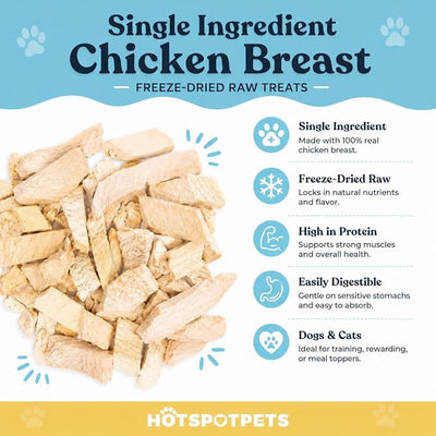 hotspot pets Freeze Dried Chicken Treats for Cats & Dogs -1LB Big Bag- USA Made- Healthy Single Ingredient-Resealable Bag, All Natural Grain-Free (Chicken Breast)- Perfect for Training, Topper & Snack