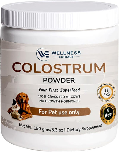 Bovine Colostrum Powder for Pets 5.3 oz (150g) – 100% Grass-Fed Bovine Colostrum, Natural Immune & Gut Health Support, Colostrum for Dogs, Cats & Puppies, Dog Supplements for Skin & Coat Health