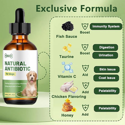 Dog Antibiotics for Infections, Cough, & Itching | Natural Antibiotics for Dogs for All Ages to Promote Wound Healing | Dog UTI Treatment and Tooth Infection Treatment | Chicken Flavor | 2 Oz