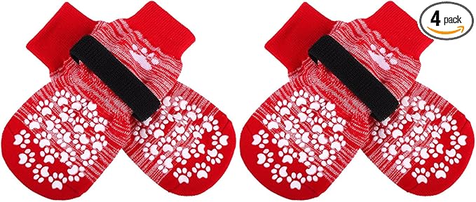 EXPAWLORER Anti Slip Dog Socks, Red, Medium, 4 Count, Fabric, Elastic Band, Dog, Paw Protection, Indoor & Outdoor