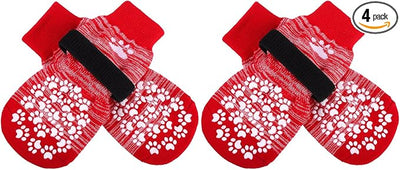EXPAWLORER Anti Slip Dog Socks to Prevent Licking Paws, Dog Shoes for Hot Pavement, Dog Booties for Small Medium Large Senior Dogs, Traction Control Dog Boots & Paw Protectors for Hardwood Floors-Red