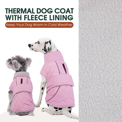 Kuoser Dog Jacket Warm Fleece Lined Dog Coats for Small Dogs, Waterproof Pet Coat Reflective Puppy Snowsuit with Harness Hole for Cold Weather Walking Hiking, Quilted Dogs Winter Vest, Pink, S