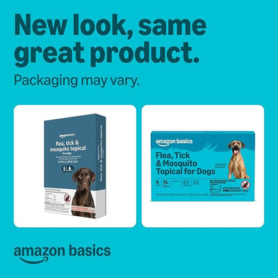 Amazon Basics Preventative Flea, Tick & Mosquito Topical Treatment for X-Large Dogs (Over 55 pounds), Kills Fleas, Long-Lasting, 6 Count, Packaging May Vary