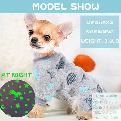 Sebaoyu Dog Pajamas for Small Dogs, Glow in Dark Tie Dye Unicorn Doggy Sweater, Super Soft Velvet Material Chihuahua Yorkie Tiny Doggie Clothes Outfits (Grey, X-Small)