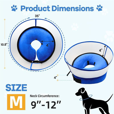 2-in-1 Inflatable Dog Cone Collar with Detachable Anti-Licking Shield, Soft Adjustable Elizabethan Collar for Dogs After Surgery (M, Blue)