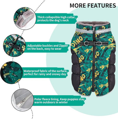 Cutebone Dog Waterproof Winter Coat with Harness, Reflective Warm Dog Jacket with Zipper for Cold Weather, Dog Snowsuit for Small Medium Large Dogs YRFN03S