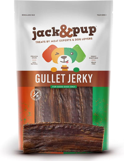 Jack&Pup Beef Jerky for Dogs (25 Pack) 6" Esophagus Dog Treats, Beef Gullet Sticks for Dogs, Long Lasting Dog Chews