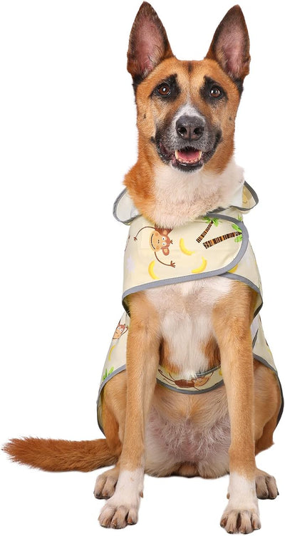 Dog Raincoat for Large Dogs Waterproof Jacket Hooded Rain Coats with Reflective Strips Leash Hole & Poncho Adjustable Fit (Monkey,XL)