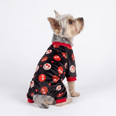 Fitwarm Hearts Eyes Smily Face Dog Pajamas, Cozy Valentines Outfit for Small Dogs Boy Girl, Festive Pet Clothes, Black, Red, Medium