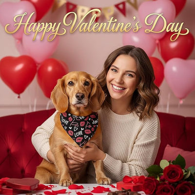 Weewooday 50 Pcs Valentine's Day Dog Bandanas Bulk for Dogs Soft Bibs Adjustable Triangle Heart Lips Bandana for Small Medium Large Pet Costume(Valentine, 25.6 x 17.7 x 17.7 Inch)