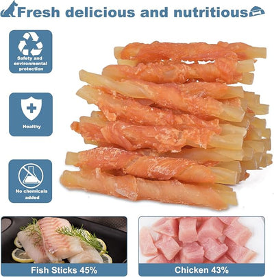 Dog Treats Soft Chews Rawhide Free Chicken Wrapped Cod Sticks for Puppy Training Snacks Dog Chews Treats 1lb/454g