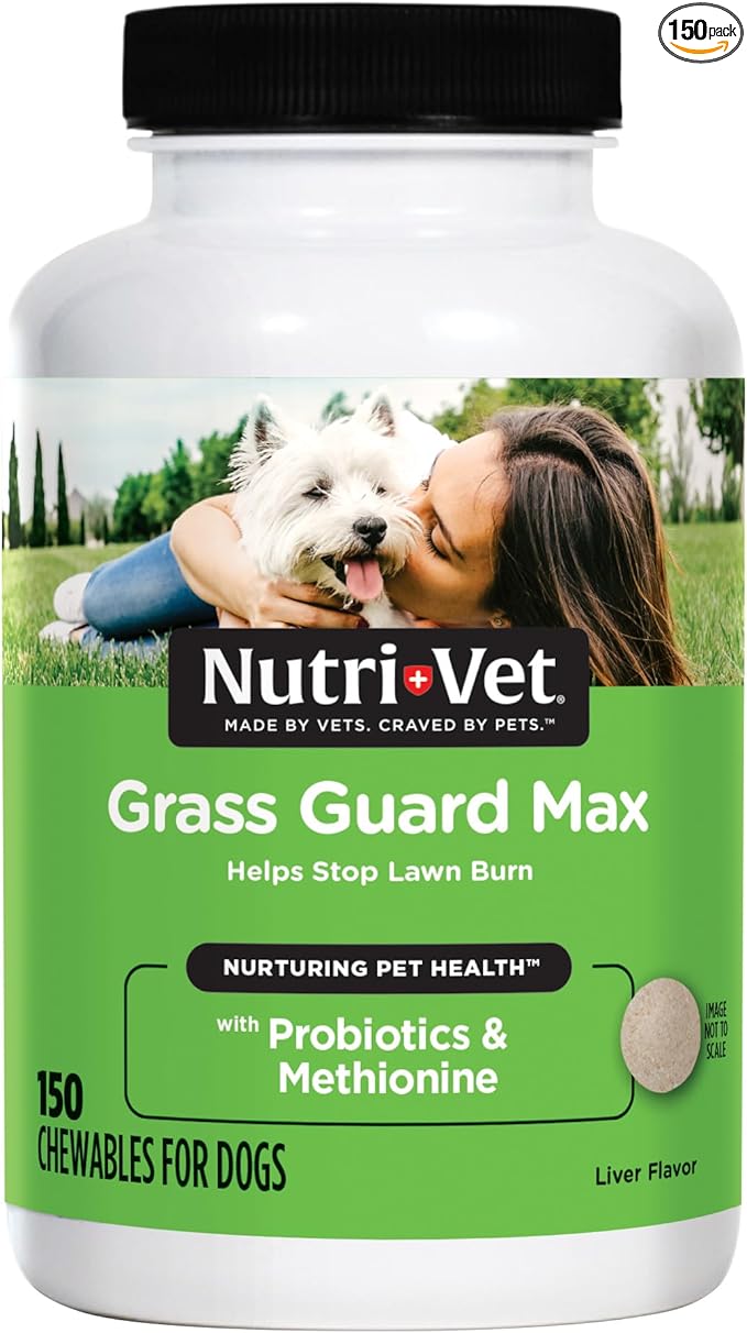 Nutri-Vet Grass Guard Chewables, Dog Urine Neutralizer for Grass, Lawn Burn Prevention, Gut Health Support with Probiotic and Enzymes, Dog Probiotics, Pet Supplement Tablets, 150 Count