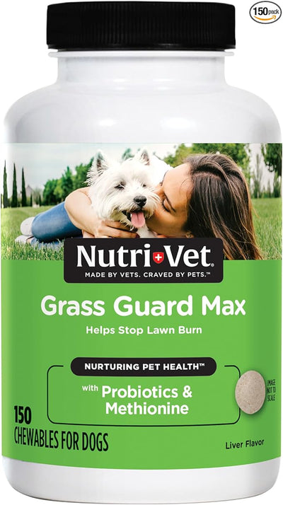 Nutri-Vet Grass Guard Chewables, Dog Urine Neutralizer for Grass, Lawn Burn Prevention, Gut Health Support with Probiotic and Enzymes, Dog Probiotics, Pet Supplement Tablets, 150 Count
